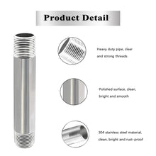 Load image into Gallery viewer, GeilSpace Stainless Steel Pipe, 304 Pipe Nipple Fits Standard Threaded Pipes and Fittings, DIY Industrial Metal Tube (2 PCS)