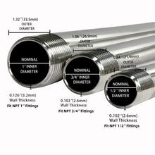 Load image into Gallery viewer, GeilSpace Stainless Steel Pipe, 304 Pipe Nipple Fits Standard Threaded Pipes and Fittings, DIY Industrial Metal Tube (2 PCS)