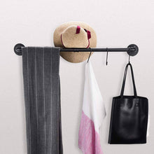Load image into Gallery viewer, GeilSpace Custom Pipe Furniture -Industrial Pipe Fittings Clothes Drying Rack Wall Mounted Black Metal Towel Rack With Hooks