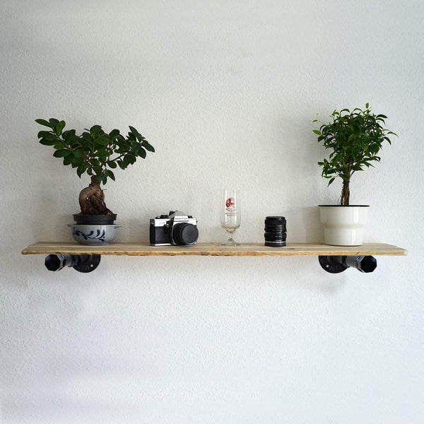 With these pipe brackets for shelving, try to make your own DIY decor and better save your space.