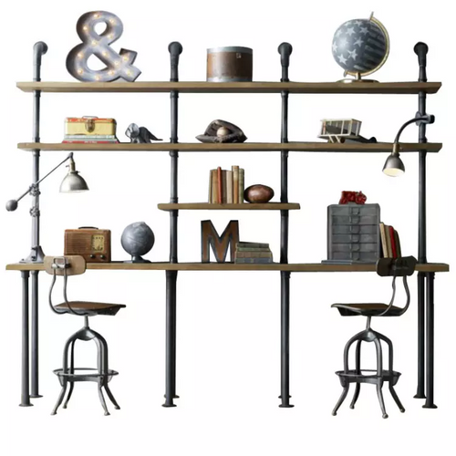 GeilSpace Custom Pipe Shelf - Industrial Wind Iron Art Water Pipe Computer Table, Attic Creative Wall Hanging Storage Table, Simple Solid Wood Desk