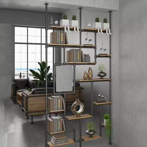 GeilSpace Custom Pipe Shelf - Iron Water Pipe Partition, Bookshelf Living Room Bedroom Floor To Floor Industrial Style Simple Office Display Shelf