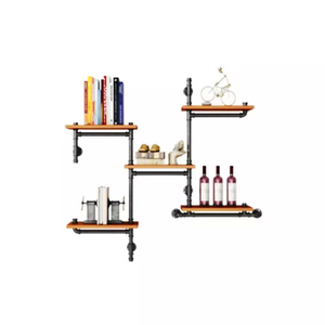 GeilSpace Custom Pipe Shelf -Creative American Iron Shelves Living Room Bar Solid Wood Ddecoration Wall Mounted Bookcase LOFT Laminate Bar Wine Rack