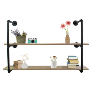 GeilSpace Industrial Wall Mount Metal Pipe Shelf, Vintage DIY Hanging Bookshelf, Floating Shelf Metal Rack/Bracket - Perfect for Garage, Home Decor, Kitchen Storage