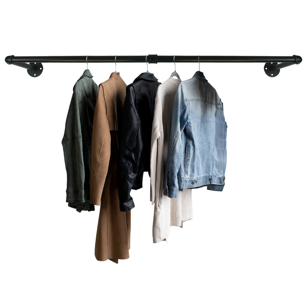 GeilSpace Industrial Pipe Clothes Hanging Bar, Wall-Mounted Clothes Rack, Garment Rack, Space-Saving, Holds up to 50lb, Easy Assembly, Black
