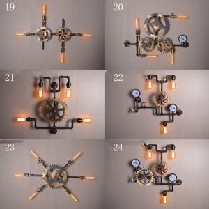 GeilSpace Custom Pipe Furniture - Iron Industrial Style Bar Wall Light Gear Decorative Water Pipe Vintage Wall Light