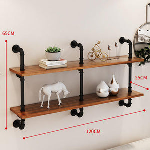 GeilSpace Custom Pipe Shelf -Industrial Wrought Iron Pipe Bookshelf Rack Multi-layer Wood Shelf Wall Floating Hanging For Store