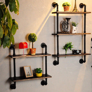 GeilSpace Custom Pipe Shelf - Floating Mounted Hanging Diy Wall Shelf Pipe Wooden Iron Decorative Wall Rack Organizer Holder