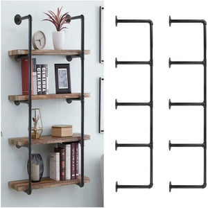 GeilSpace Custom Pipe Shelf - Industrial Wooden Pipe Book Shelf Bracket Fashionable 4-tier Metal Pipe Wall Mounted Floating Shelf