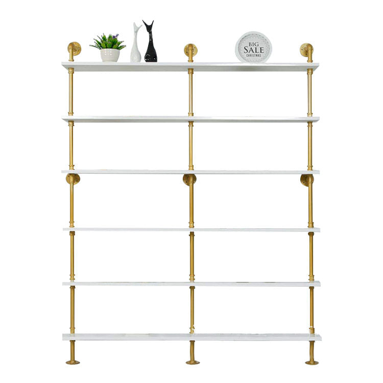 GeilSpace Custom Pipe Shelf - Industrial Gold Pipe Wood Plank Bookshelf Fashionable Metal Pipe Wall Mounted Floating Shelf