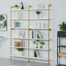 Load image into Gallery viewer, GeilSpace Custom Pipe Shelf - Industrial Gold Pipe Wood Plank Bookshelf Fashionable Metal Pipe Wall Mounted Floating Shelf