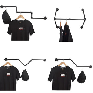 GeilSpace Custom Pipe Furniture -Black Industrial Pipe Rack For Hanging Clothes Wall Clothes Drying Rack
