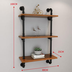 GeilSpace Custom Pipe Shelf -Industrial Wrought Iron Pipe Bookshelf Rack Multi-layer Wood Shelf Wall Floating Hanging For Store