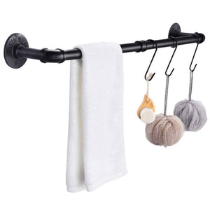 GeilSpace Custom Pipe Furniture -Industrial Pipe Fittings Clothes Drying Rack Wall Mounted Black Metal Towel Rack With Hooks