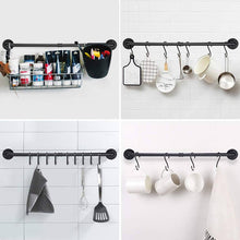 Load image into Gallery viewer, GeilSpace Custom Pipe Furniture -Industrial Pipe Fittings Clothes Drying Rack Wall Mounted Black Metal Towel Rack With Hooks