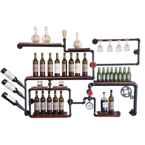 GeilSpace Custom Pipe Shelf - American Style Retro Solid Wood Shelf, Living Room Bar Wall Decoration Wine Rack Iron Industrial  Pipe Wall Hanging