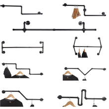 Load image into Gallery viewer, GeilSpace Custom Pipe Furniture -Black Industrial Pipe Rack For Hanging Clothes Wall Clothes Drying Rack