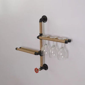 GeilSpace Custom Pipe Shelf - Creative Hemp Rope Wall Hanging Pipe Wine Rack Wrought Iron Bar Home Decorative Wall Wine Rack