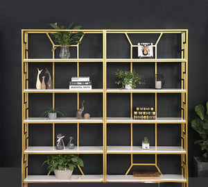 GeilSpace Custom Pipe Shelf - Industrial Gold Pipe Wooden Bookshelf Fashion Metal Floor Shelf Display Rack