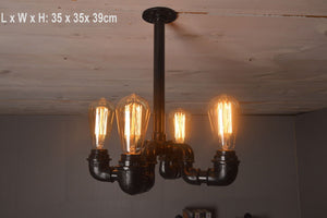 GeilSpace Custom Pipe Furniture - Vintage Black Pendant Lamp Rustic Loft Wrought Iron Water Pipe Pendant Light