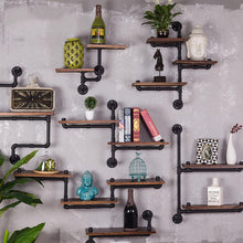 Load image into Gallery viewer, GeilSpace Custom Pipe Shelf -Retro Industrial Wrought Iron Wooden Wall Hanging Shelf Living Room Background Wall Pipe Book Shelf