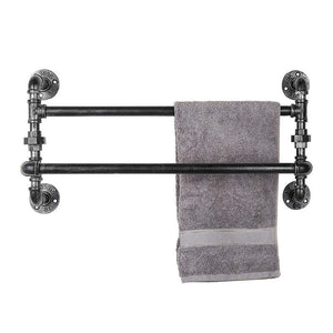 GeilSpace Custom Pipe Furniture -Industrial Style Wrought Iron Pipe Wall Holders Clothes Racks Bathroom Towel Clothes Storage Rack