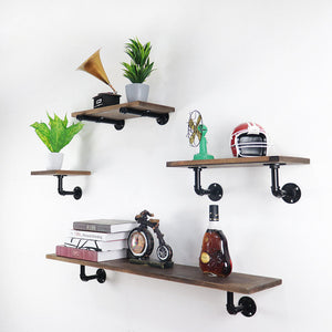 GeilSpace Custom Pipe Shelf -Industrial Style Living Room Solid Wood Pipe Shelves Wooden Wall Mounted Shelf Display Iron Hanging Rack