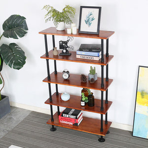 GeilSpace Custom Pipe Shelf -Retro Iron Pipe Wood Shelf Living Room Floor-standing Multi-storey Wood Storage Bookrack
