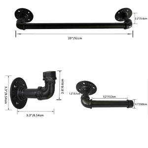 GeilSpace Industrial Pipe Bathroom Set, 4 Piece Kit Includes Robe Hook, Towel Bar and Toilet Paper Holder, Black Painting Finish, Heavy Duty DIY Style
