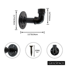 Load image into Gallery viewer, GeilSpace Industrial Coat Hook, Set of 3 - Black Painted, Heavy Duty Wall Mounted, Rustic DIY Style - 3/4&quot; inch Threaded Floor Flanges Fittings and Elbows, Three Floating Hooks Kit